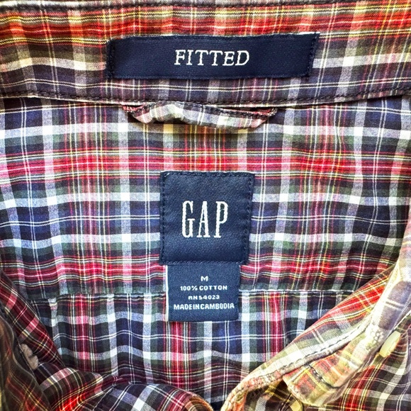 GAP Men’s Slim Fitted Button Up Shirt Size M Red White Blue 100% Cotton Vtg Y2k - Picture 4 of 12